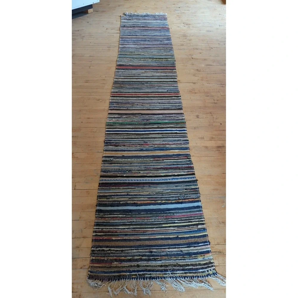 Antique Imported Swedish Hand Made Rag Rug‎ Runner (26.25